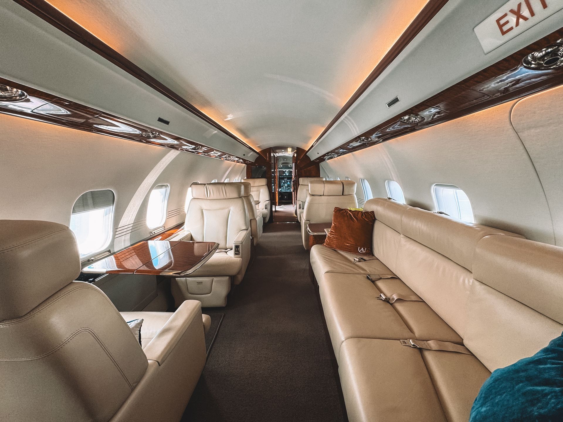 The finished cabin of a private jet